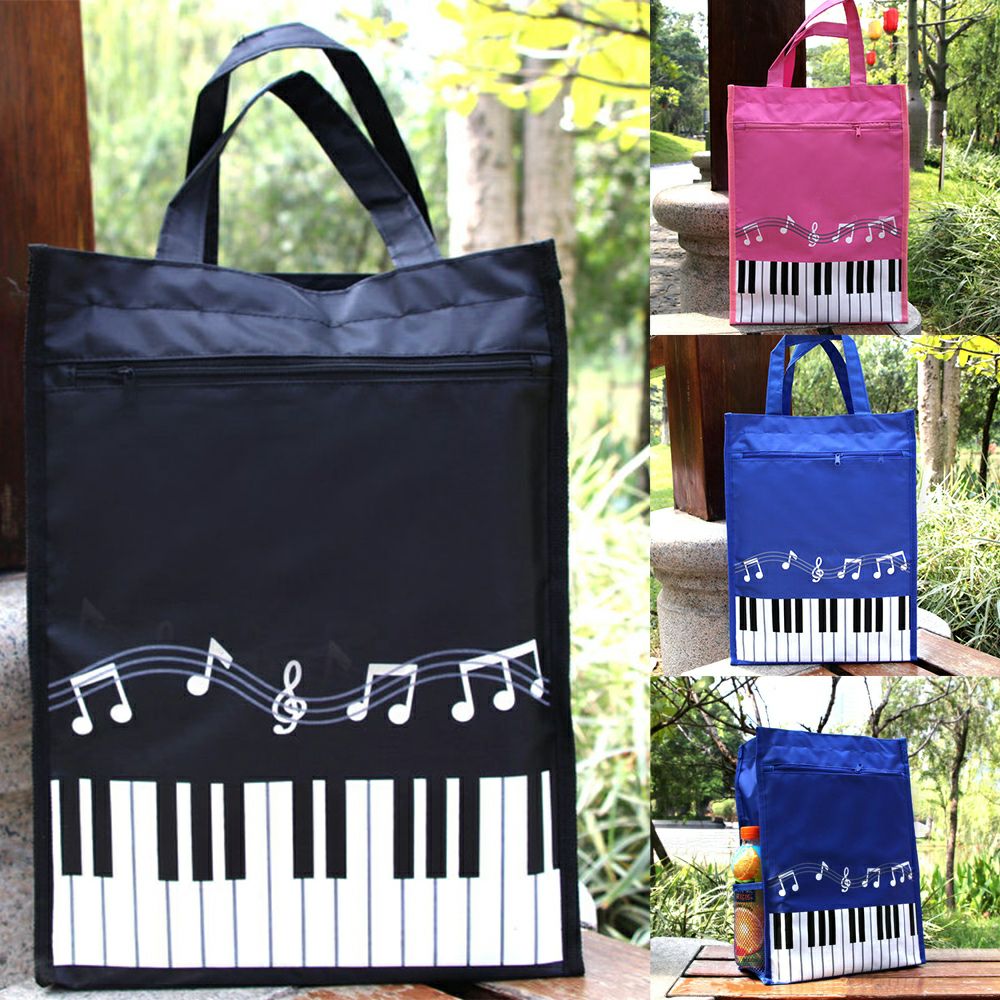 鍵盤＆音符柄レッスンバッグ（ドリンクホルダー付）