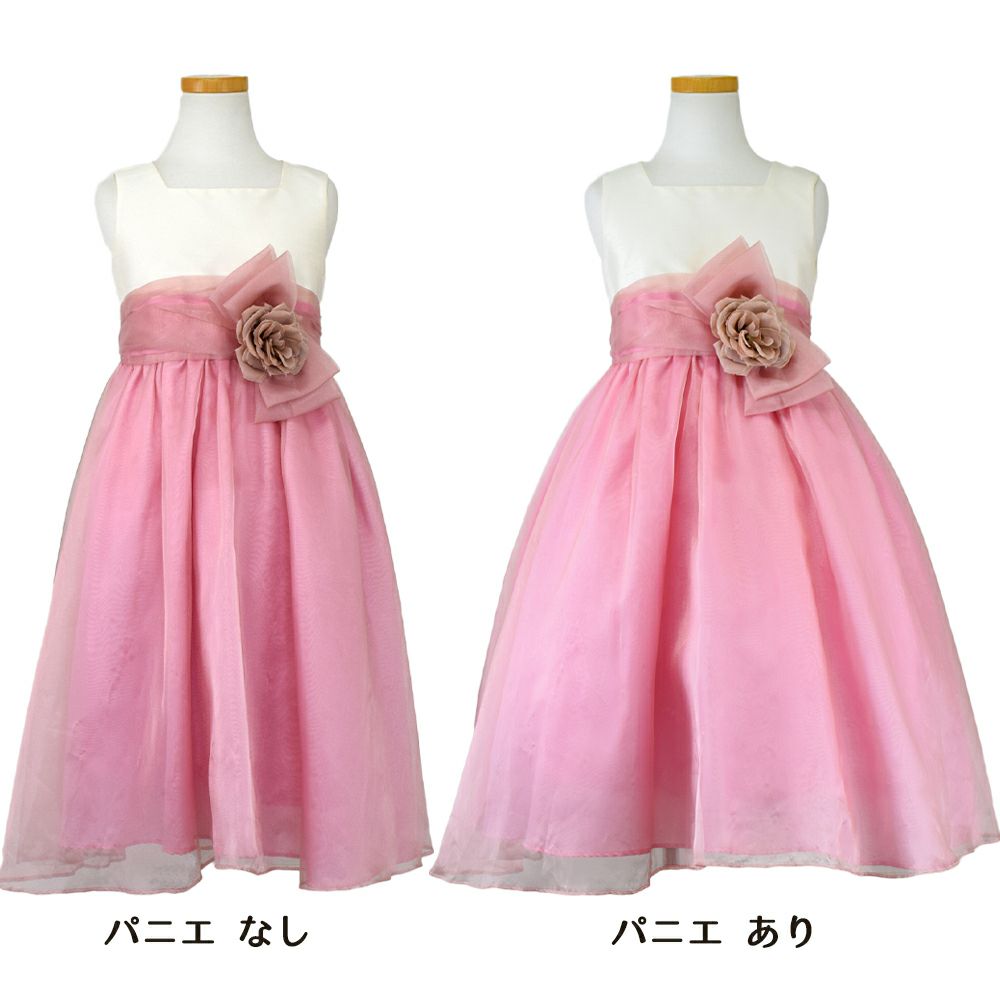 ピアノ発表会や結婚式にぴったりのカラーの女の子用キッズドレス。シンプルで美しいシルエットが魅力のAngel's Closetの子供ドレス レンタル商品（【レンタル】デュピオーニオーガンジー2トーンスクエアネック子供ドレス（CDC1225）ローズ）｜画像6