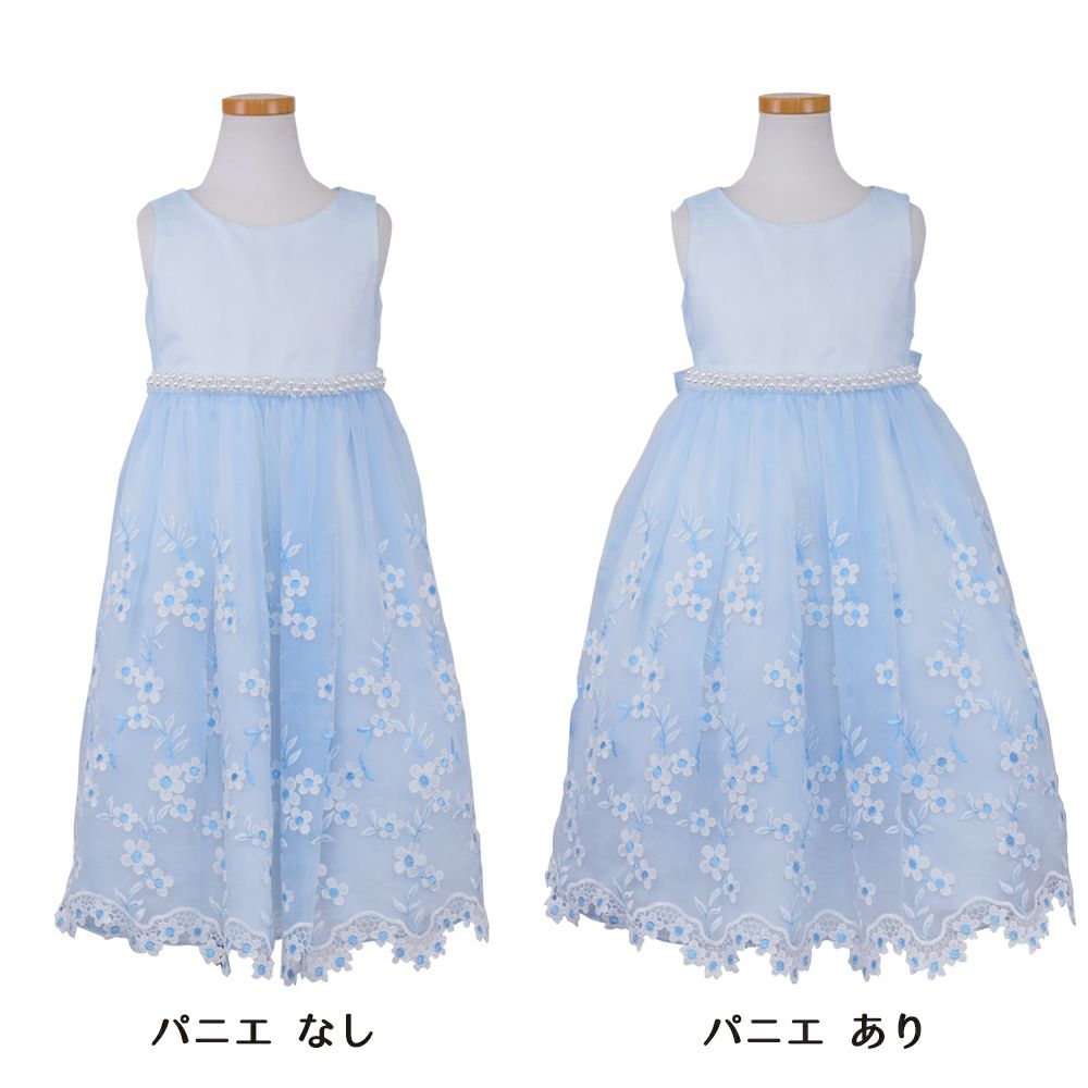 ピアノ発表会や結婚式にぴったりのブルーカラーの女の子用キッズドレス。シンプルで美しいシルエットが魅力のAngel's Closetの子供ドレス レンタル商品（【レンタル】クリスタルオーガンジーフローラル刺繍スカラップ子供ドレス(KD364)ブルー）｜画像6