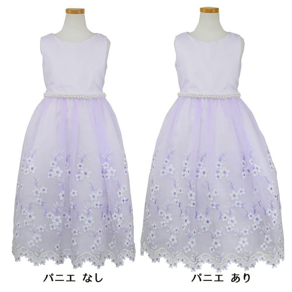 ピアノ発表会や結婚式にぴったりのライラックカラーの女の子用キッズドレス。シンプルで美しいシルエットが魅力のAngel's Closetの子供ドレス レンタル商品（【レンタル】クリスタルオーガンジーフローラル刺繍スカラップ子供ドレス(KD364)ライラック）｜画像6