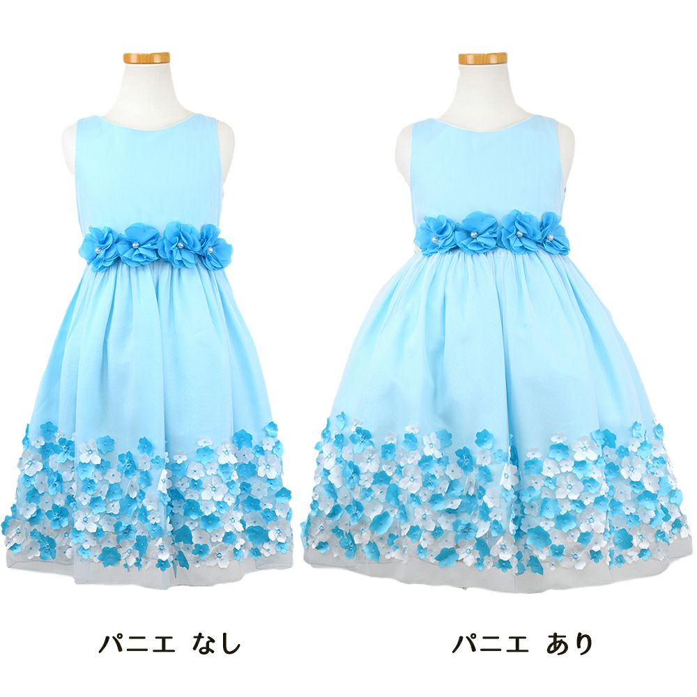 ピアノ発表会や結婚式にぴったりのカラーの女の子用キッズドレス。シンプルで美しいシルエットが魅力のAngel's Closetの子供ドレス レンタル商品（【レンタル】フラワーモチーフスカートメッシュ子供ドレス(KD332)アクア）｜画像7