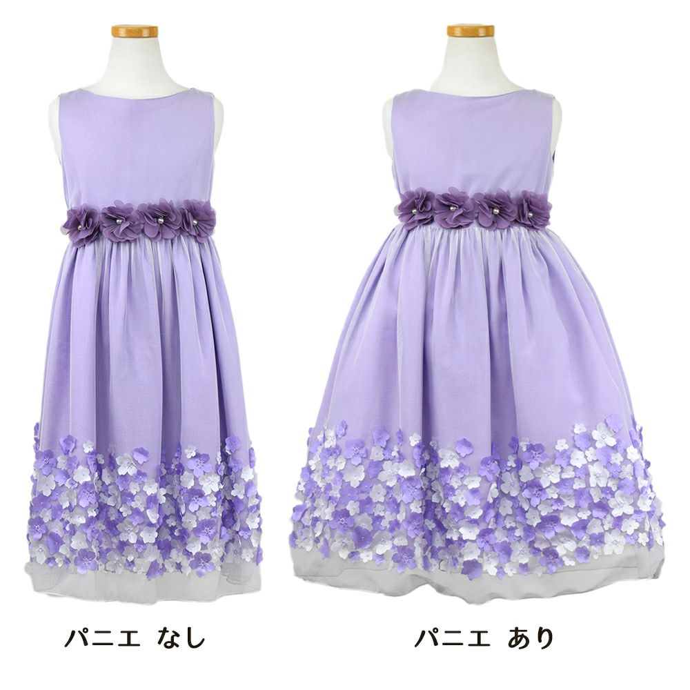 ピアノ発表会や結婚式にぴったりのライラックカラーの女の子用キッズドレス。シンプルで美しいシルエットが魅力のAngel's Closetの子供ドレス レンタル商品（【レンタル】フラワーモチーフスカートメッシュ子供ドレス(KD332)ライラック）｜画像7