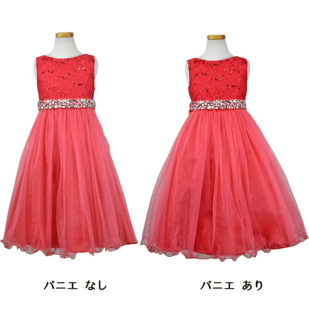 ピアノ発表会や結婚式にぴったりのカラーの女の子用キッズドレス。シンプルで美しいシルエットが魅力のAngel's Closetの子供ドレス レンタル商品（【レンタル】レース＆ラインストーンビジューベルトクリスタルチュール子供ドレス(MBK340)コーラル）｜画像7