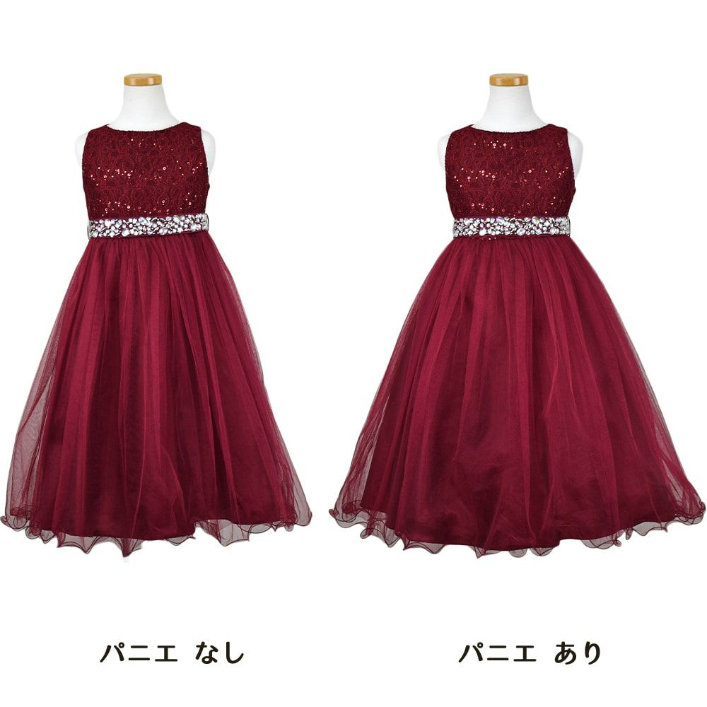 ピアノ発表会や結婚式にぴったりのカラーの女の子用キッズドレス。シンプルで美しいシルエットが魅力のAngel's Closetの子供ドレス レンタル商品（【レンタル】レース＆ラインストーンビジューベルトクリスタルチュール子供ドレス(MBK340)バーガンディー）｜画像7