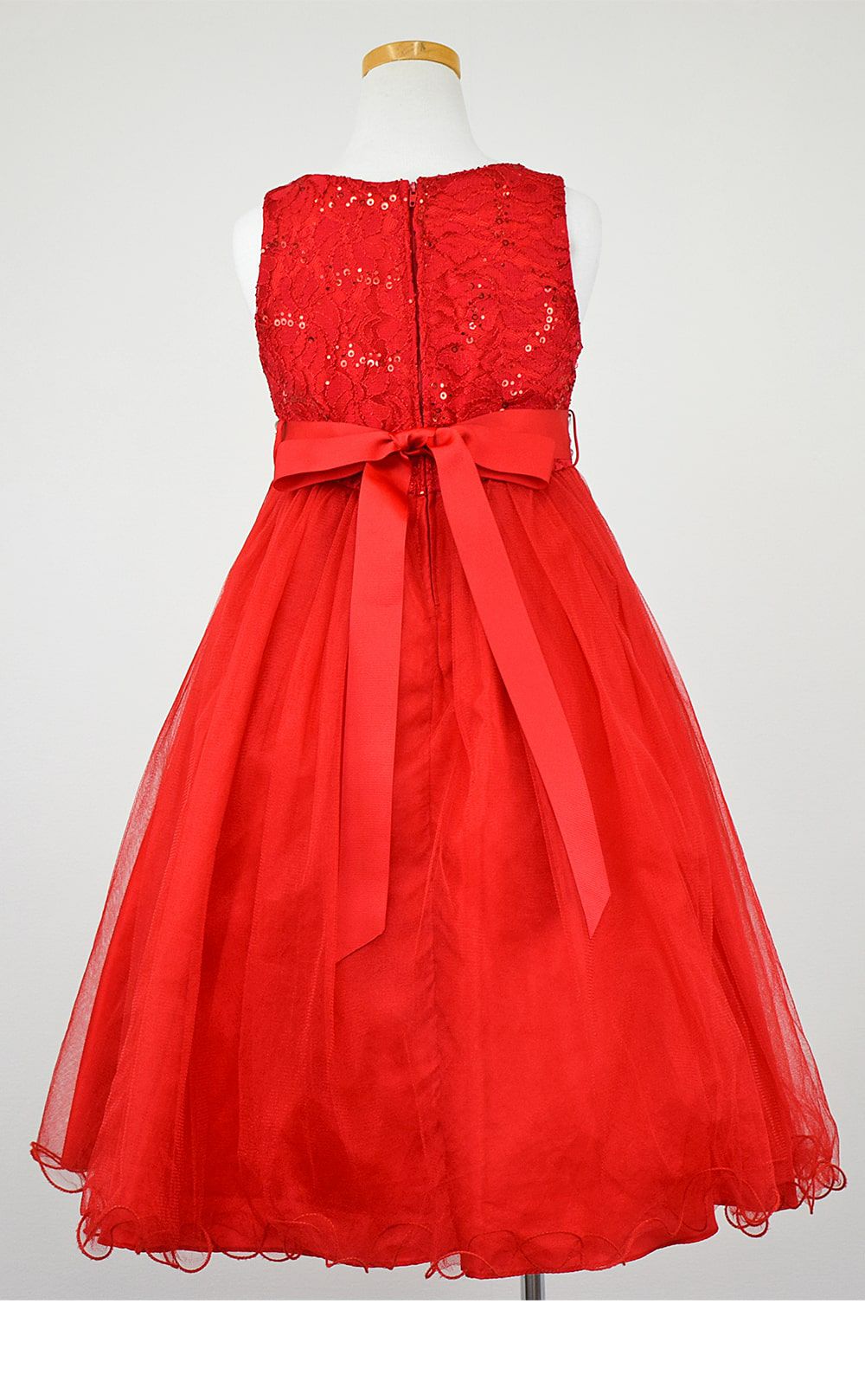 ピアノ発表会や結婚式にぴったりのカラーの女の子用キッズドレス。シンプルで美しいシルエットが魅力のAngel's Closetの子供ドレス レンタル商品（【レンタル】レース＆ラインストーンビジューベルトクリスタルチュール子供ドレス(MBK340)レッド）｜画像5