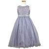 ピアノ発表会や結婚式にぴったりのカラーの女の子用キッズドレス。シンプルで美しいシルエットが魅力のAngel's Closetの子供ドレス レンタル商品（【レンタル】レース＆ラインストーンビジューベルトクリスタルチュール子供ドレス(MBK340)シルバー）｜画像2