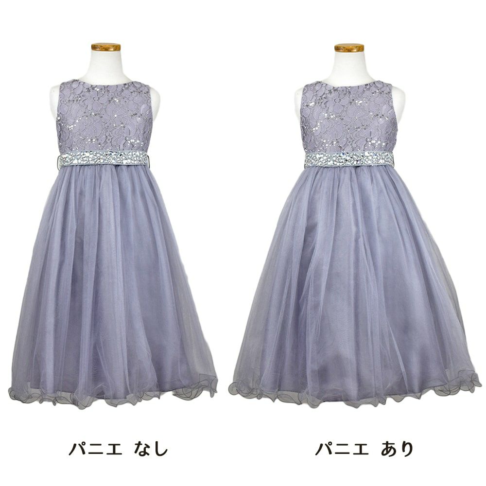 ピアノ発表会や結婚式にぴったりのカラーの女の子用キッズドレス。シンプルで美しいシルエットが魅力のAngel's Closetの子供ドレス レンタル商品（【レンタル】レース＆ラインストーンビジューベルトクリスタルチュール子供ドレス(MBK340)シルバー）｜画像7