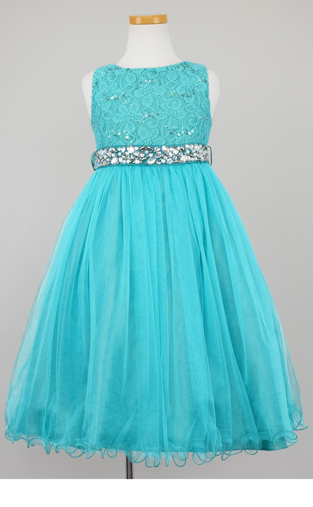 ピアノ発表会や結婚式にぴったりのカラーの女の子用キッズドレス。シンプルで美しいシルエットが魅力のAngel's Closetの子供ドレス レンタル商品（【レンタル】レース＆ラインストーンビジューベルトクリスタルチュール子供ドレス(MBK340)ひすい）｜画像3