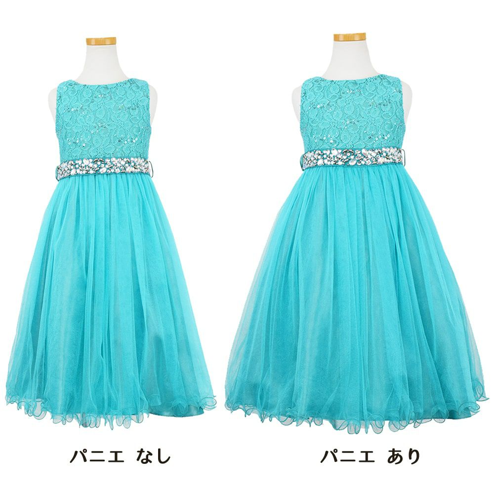 ピアノ発表会や結婚式にぴったりのカラーの女の子用キッズドレス。シンプルで美しいシルエットが魅力のAngel's Closetの子供ドレス レンタル商品（【レンタル】レース＆ラインストーンビジューベルトクリスタルチュール子供ドレス(MBK340)ひすい）｜画像7