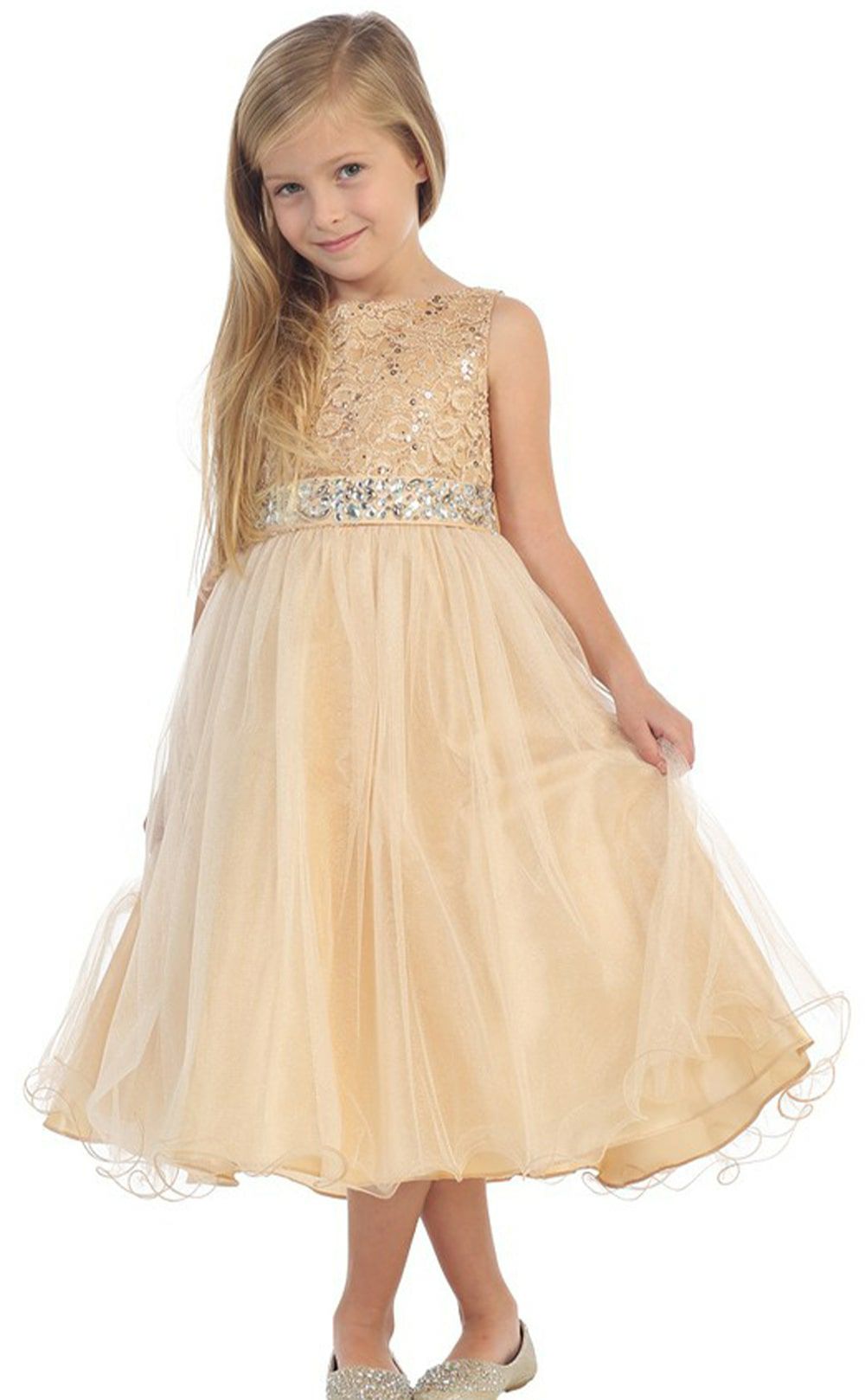 ピアノ発表会や結婚式にぴったりのカラーの女の子用キッズドレス。シンプルで美しいシルエットが魅力のAngel's Closetの子供ドレス レンタル商品（【レンタル】レース＆ラインストーンビジューベルトクリスタルチュール子供ドレス(MBK340)ひすい）｜画像14