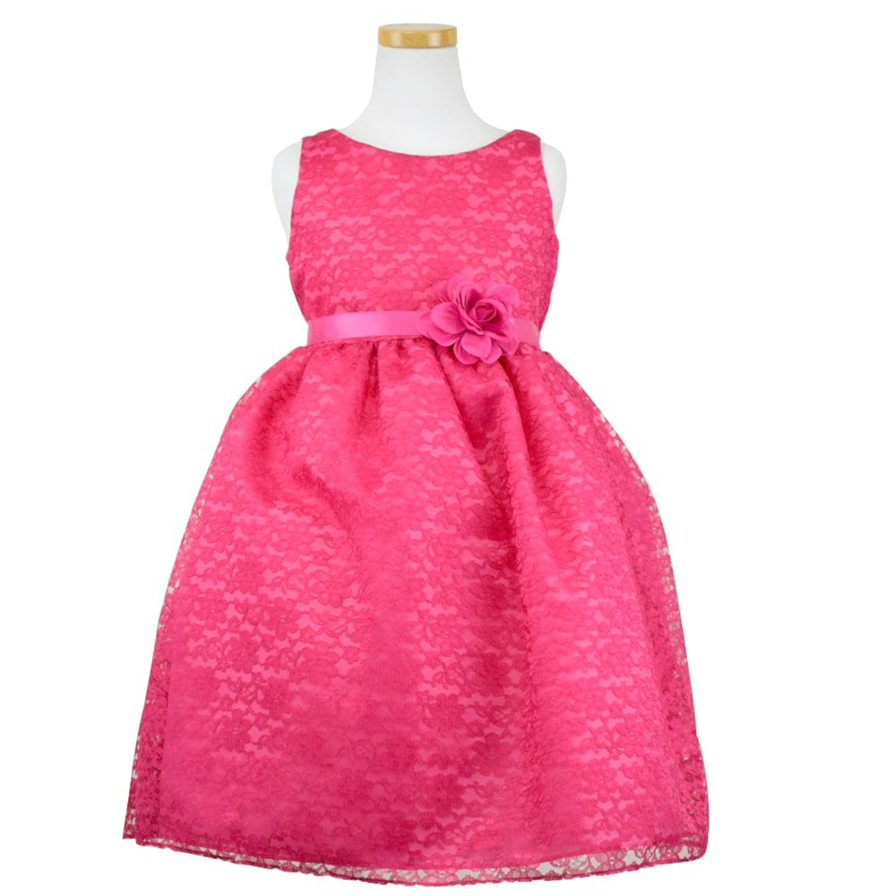 ピアノ発表会や結婚式にぴったりのカラーの女の子用キッズドレス。シンプルで美しいシルエットが魅力のAngel's Closetの子供ドレス レンタル商品（【レンタル】フラワーレースサテンリボン子供ドレス(CCD749)フクシア）｜画像2