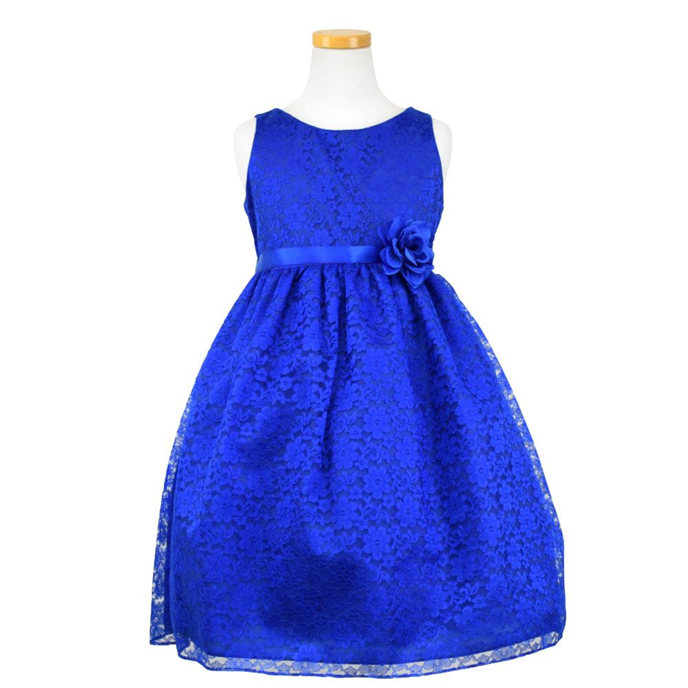 ピアノ発表会や結婚式にぴったりのブルーカラーの女の子用キッズドレス。シンプルで美しいシルエットが魅力のAngel's Closetの子供ドレス レンタル商品（【レンタル】フラワーレースサテンリボン子供ドレス(CCD749)ロイヤルブルー）｜画像2