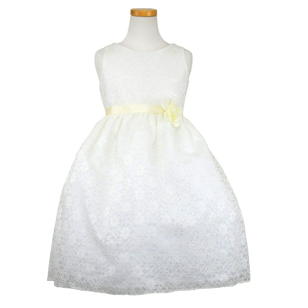 ピアノ発表会や結婚式にぴったりのカラーの女の子用キッズドレス。シンプルで美しいシルエットが魅力のAngel's Closetの子供ドレス レンタル商品（【レンタル】フラワーレースサテンリボン子供ドレス(CCD749)アイボリー）｜画像2