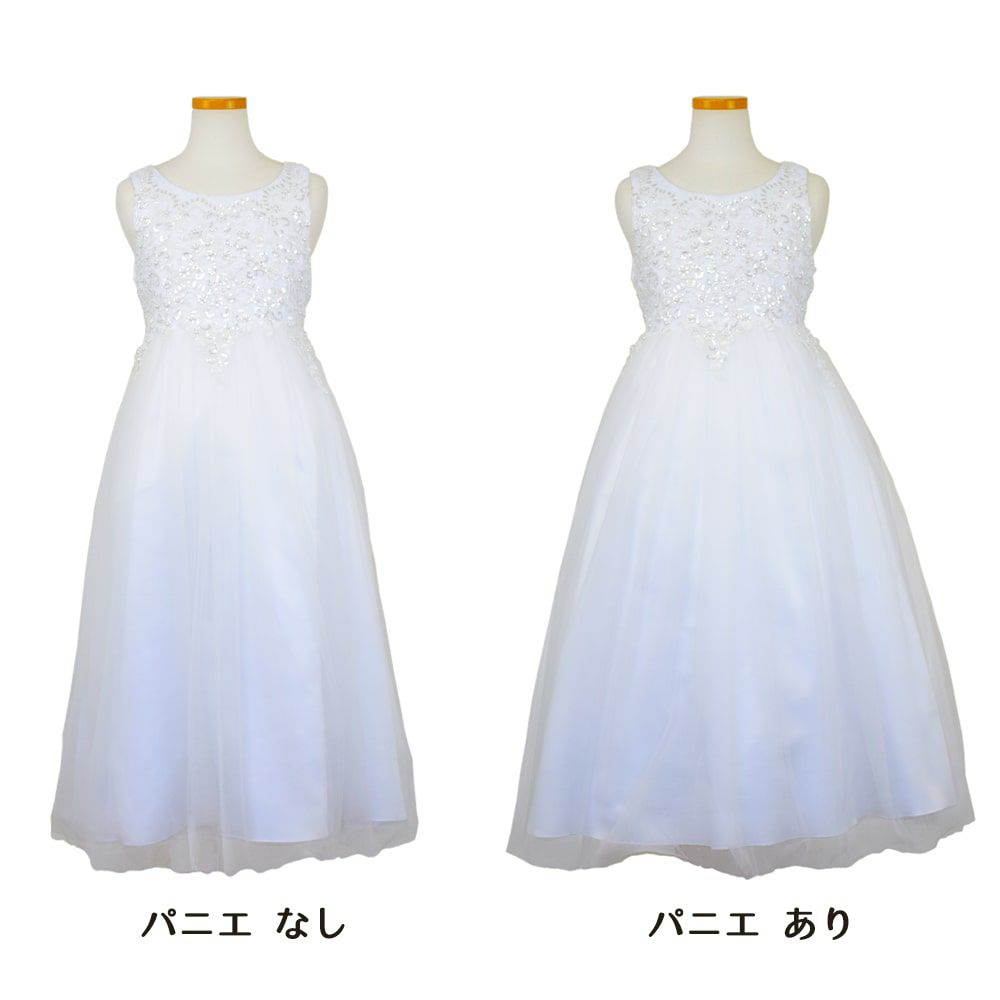 ピアノ発表会や結婚式にぴったりのホワイトカラーの女の子用キッズドレス。シンプルで美しいシルエットが魅力のAngel's Closetの子供ドレス レンタル商品（【レンタル】パールスパンコールスーパーエレガントチュール子供ドレス(cdc5008)ホワイト）｜画像7