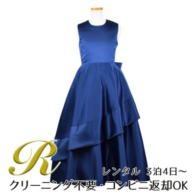 【レンタル】クラシカルサテンプリンセスロング子供ドレスA(yp005a)ネイビー