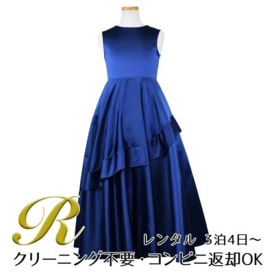 【レンタル】クラシカルサテンプリンセスロング子供ドレスB(yp005b)ネイビー