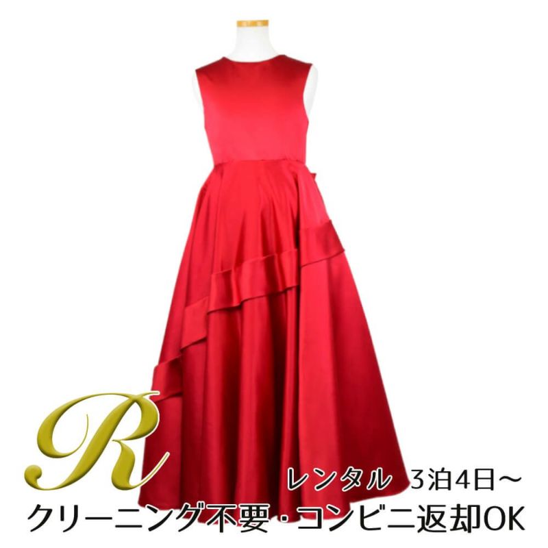 ピアノ発表会や結婚式にぴったりのカラーの女の子用キッズドレス。シンプルで美しいシルエットが魅力のAngel's Closetの子供ドレス レンタル商品（【レンタル】クラシカルサテンプリンセスロング子供ドレスB(yp005b)レッド）｜画像1