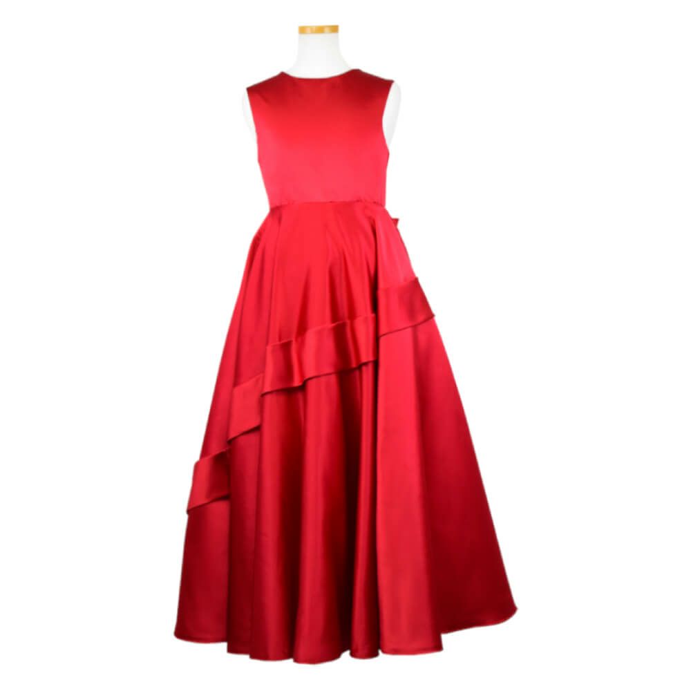 ピアノ発表会や結婚式にぴったりのカラーの女の子用キッズドレス。シンプルで美しいシルエットが魅力のAngel's Closetの子供ドレス レンタル商品（【レンタル】クラシカルサテンプリンセスロング子供ドレスB(yp005b)レッド）｜画像2