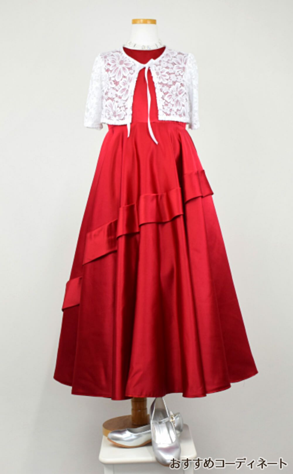 ピアノ発表会や結婚式にぴったりのカラーの女の子用キッズドレス。シンプルで美しいシルエットが魅力のAngel's Closetの子供ドレス レンタル商品（【レンタル】クラシカルサテンプリンセスロング子供ドレスB(yp005b)レッド）｜画像10