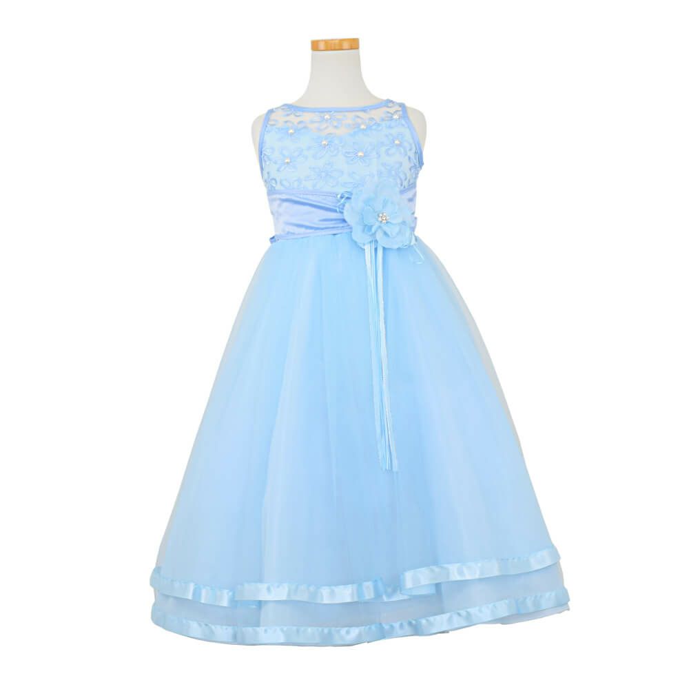 ピアノ発表会や結婚式にぴったりのブルーカラーの女の子用キッズドレス。シンプルで美しいシルエットが魅力のAngel's Closetの子供ドレス レンタル商品（【レンタル】ロマンス(rmc)ブルー）｜画像6