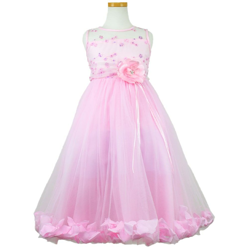 ピアノ発表会や結婚式にぴったりのピンクカラーの女の子用キッズドレス。シンプルで美しいシルエットが魅力のAngel's Closetの子供ドレス レンタル商品（【レンタル】フラワーペタルプリンセス子供ドレス(JK2925)ピンク）｜画像2