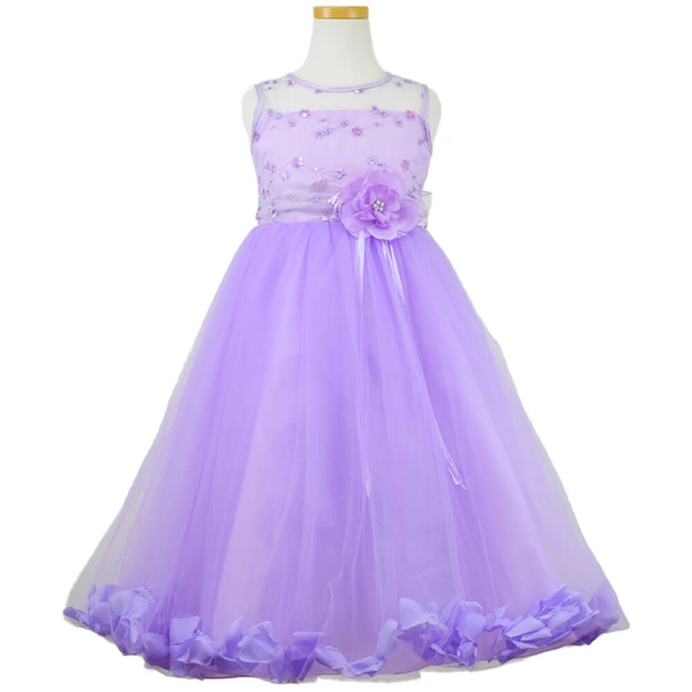 ピアノ発表会や結婚式にぴったりのライラックカラーの女の子用キッズドレス。シンプルで美しいシルエットが魅力のAngel's Closetの子供ドレス レンタル商品（【レンタル】フラワーペタルプリンセス子供ドレス(JK2925)ライラック）｜画像2