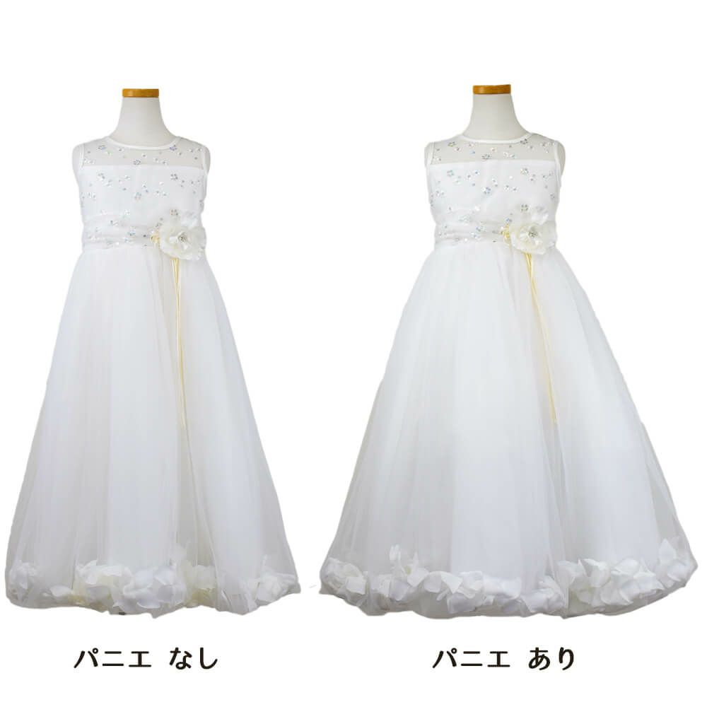 ピアノ発表会や結婚式にぴったりのホワイトカラーの女の子用キッズドレス。シンプルで美しいシルエットが魅力のAngel's Closetの子供ドレス レンタル商品（【レンタル】フラワーペタルプリンセス子供ドレス(JK2925)オフホワイト）｜画像7