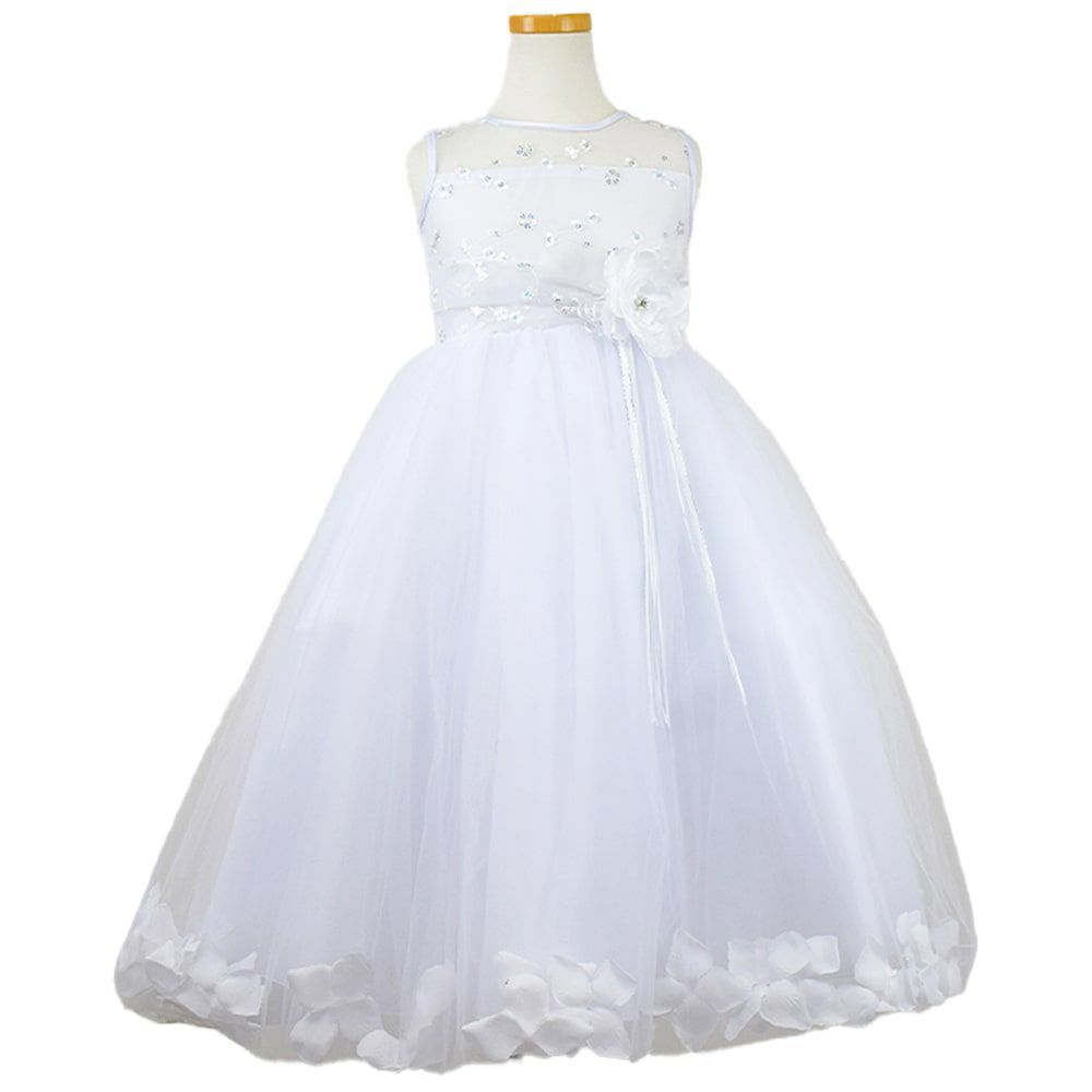 ピアノ発表会や結婚式にぴったりのホワイトカラーの女の子用キッズドレス。シンプルで美しいシルエットが魅力のAngel's Closetの子供ドレス レンタル商品（【レンタル】フラワーペタルプリンセス子供ドレス(JK2925)ピュアホワイト）｜画像2