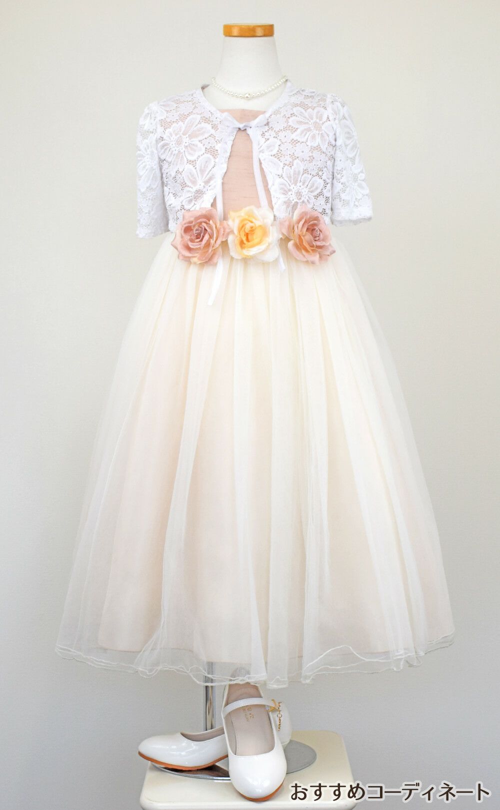 ピアノ発表会や結婚式にぴったりのカラーの女の子用キッズドレス。シンプルで美しいシルエットが魅力のAngel's Closetの子供ドレス レンタル商品（【レンタル】スクエアネックエリザベスサテン＆チュール子供ドレス(KD428)ビンテージローズ）｜画像10