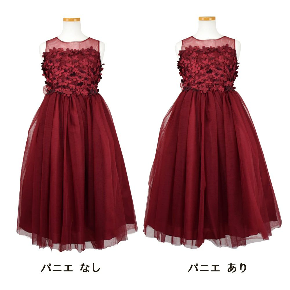 ピアノ発表会や結婚式にぴったりのカラーの女の子用キッズドレス。シンプルで美しいシルエットが魅力のAngel's Closetの子供ドレス レンタル商品（【レンタル】エレガントフラワーパッチ＆チュール子供ドレス(CCD771)バーガンディー）｜画像7
