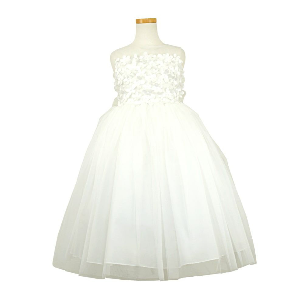 ピアノ発表会や結婚式にぴったりのカラーの女の子用キッズドレス。シンプルで美しいシルエットが魅力のAngel's Closetの子供ドレス レンタル商品（【レンタル】エレガントフラワーパッチ＆チュール子供ドレス(CCD771)アイボリー）｜画像2