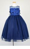 ピアノ発表会や結婚式にぴったりのネイビーカラーの女の子用キッズドレス。シンプルで美しいシルエットが魅力のAngel's Closetの子供ドレス レンタル商品（【レンタル】エレガントフラワーパッチ＆チュール子供ドレス(CCD771)ネイビー）｜画像3