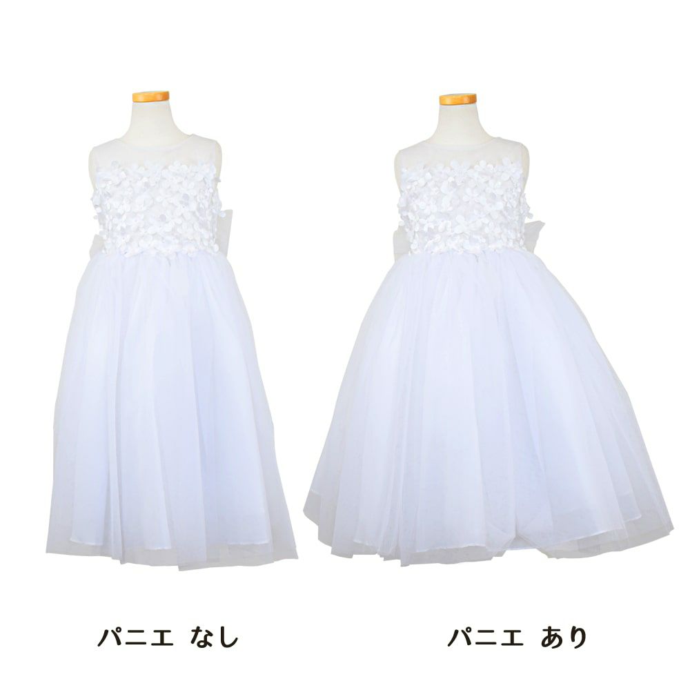 ピアノ発表会や結婚式にぴったりのホワイトカラーの女の子用キッズドレス。シンプルで美しいシルエットが魅力のAngel's Closetの子供ドレス レンタル商品（【レンタル】エレガントフラワーパッチ＆チュール子供ドレス(CCD771)ホワイト）｜画像7