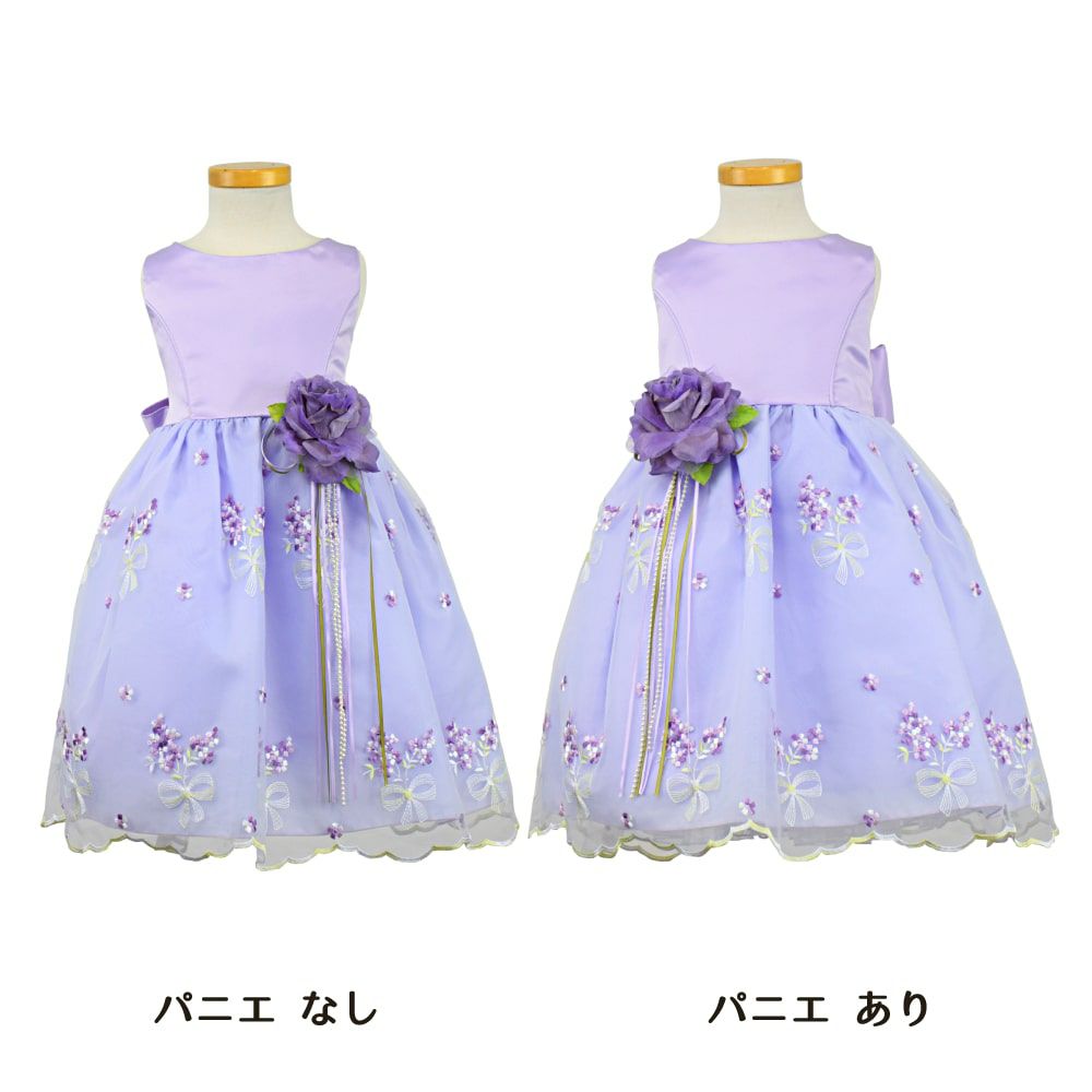 ピアノ発表会や結婚式にぴったりのライラックカラーの女の子用キッズドレス。シンプルで美しいシルエットが魅力のAngel's Closetの子供ドレス レンタル商品（【レンタル】サテン＆ブーケ柄刺繍オーガンジー子供ドレス(KD220)ライラック）｜画像7