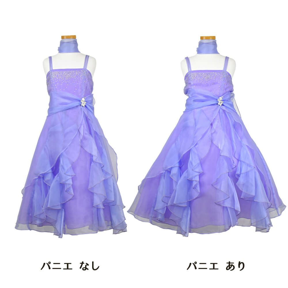 ピアノ発表会や結婚式にぴったりのライラックカラーの女の子用キッズドレス。シンプルで美しいシルエットが魅力のAngel's Closetの子供ドレス レンタル商品（【レンタル】ラインストーン＆オーガンジーレイヤードフリル子供ドレス(HC734)ライラック）｜画像7