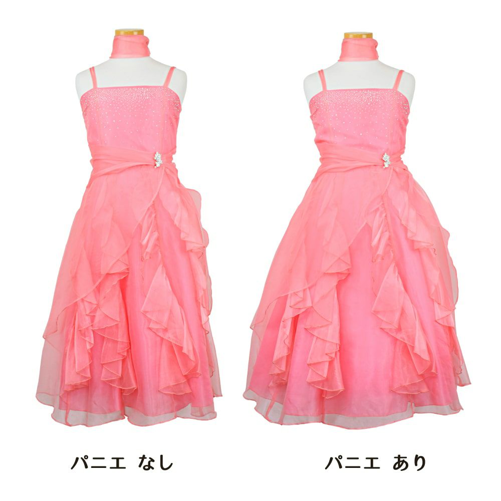 ピアノ発表会や結婚式にぴったりのカラーの女の子用キッズドレス。シンプルで美しいシルエットが魅力のAngel's Closetの子供ドレス レンタル商品（【レンタル】ラインストーン＆オーガンジーレイヤードフリル子供ドレス(HC734)コーラル）｜画像7