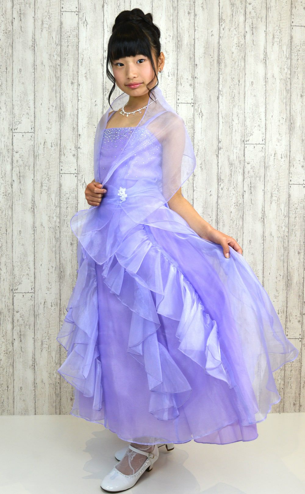 ピアノ発表会や結婚式にぴったりのカラーの女の子用キッズドレス。シンプルで美しいシルエットが魅力のAngel's Closetの子供ドレス レンタル商品（【レンタル】ラインストーン＆オーガンジーレイヤードフリル子供ドレス(HC734)コーラル）｜画像13