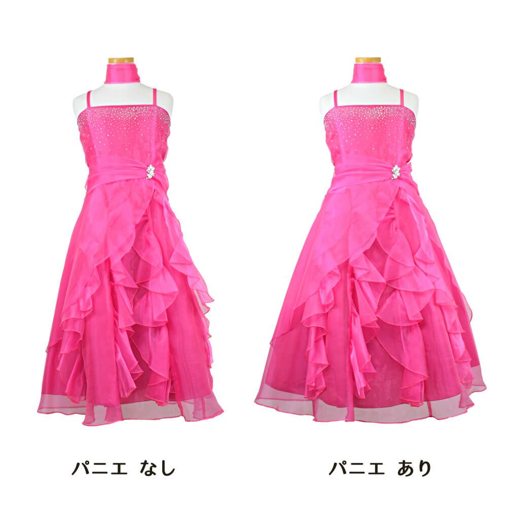 ピアノ発表会や結婚式にぴったりのカラーの女の子用キッズドレス。シンプルで美しいシルエットが魅力のAngel's Closetの子供ドレス レンタル商品（【レンタル】ラインストーン＆オーガンジーレイヤードフリル子供ドレス(HC734)フクシア）｜画像7