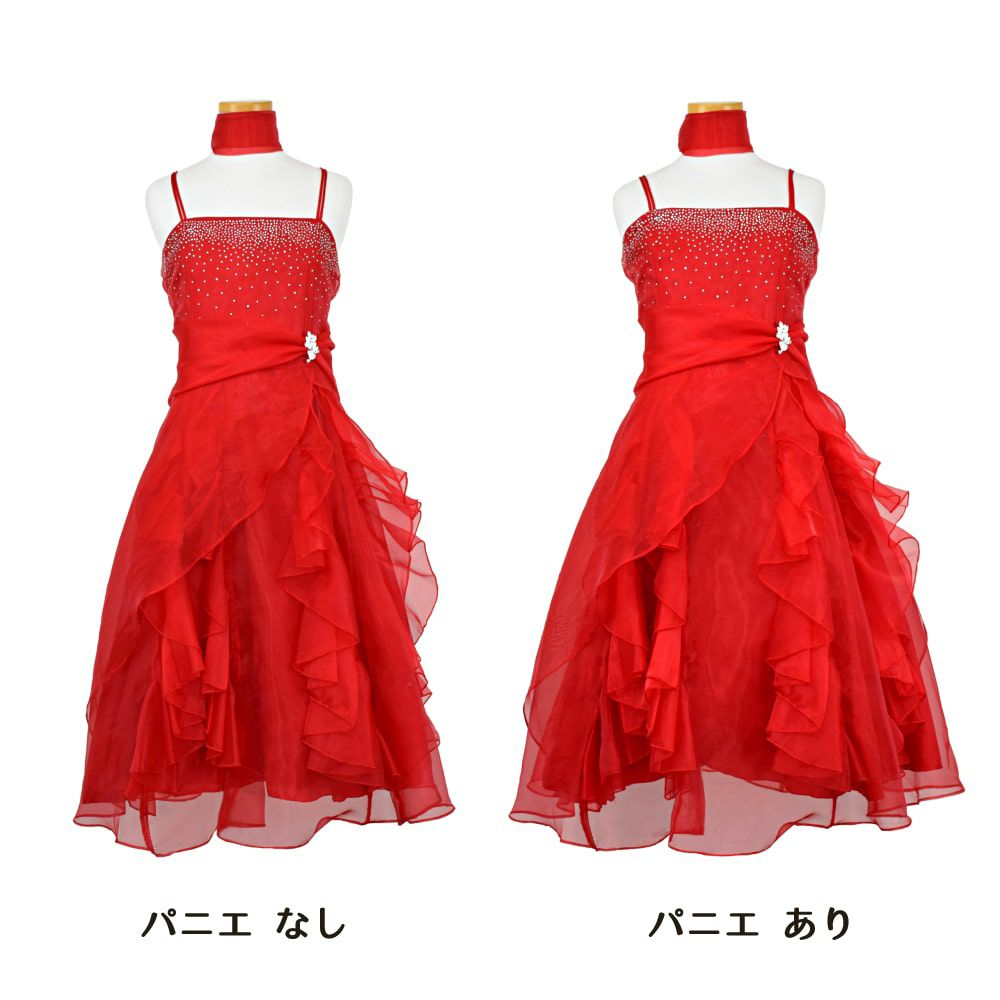 ピアノ発表会や結婚式にぴったりのカラーの女の子用キッズドレス。シンプルで美しいシルエットが魅力のAngel's Closetの子供ドレス レンタル商品（【レンタル】ラインストーン＆オーガンジーレイヤードフリル子供ドレス(HC734)レッド）｜画像7