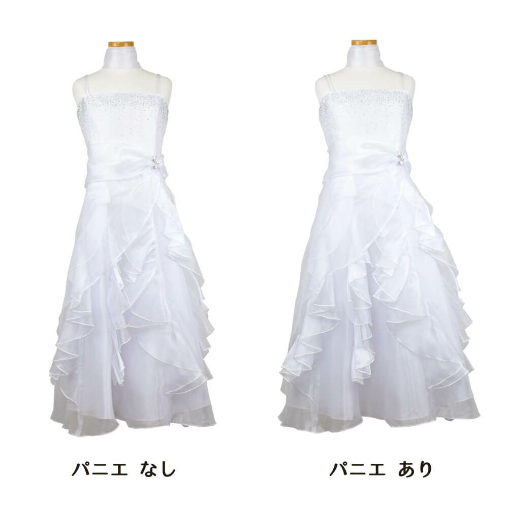 ピアノ発表会や結婚式にぴったりのホワイトカラーの女の子用キッズドレス。シンプルで美しいシルエットが魅力のAngel's Closetの子供ドレス レンタル商品（【レンタル】ラインストーン＆オーガンジーレイヤードフリル子供ドレス(HC734)ホワイト）｜画像7