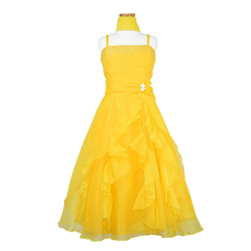 ピアノ発表会や結婚式にぴったりのカラーの女の子用キッズドレス。シンプルで美しいシルエットが魅力のAngel's Closetの子供ドレス レンタル商品（【レンタル】ラインストーン＆オーガンジーレイヤードフリル子供ドレス(HC734)イエロー）｜画像2