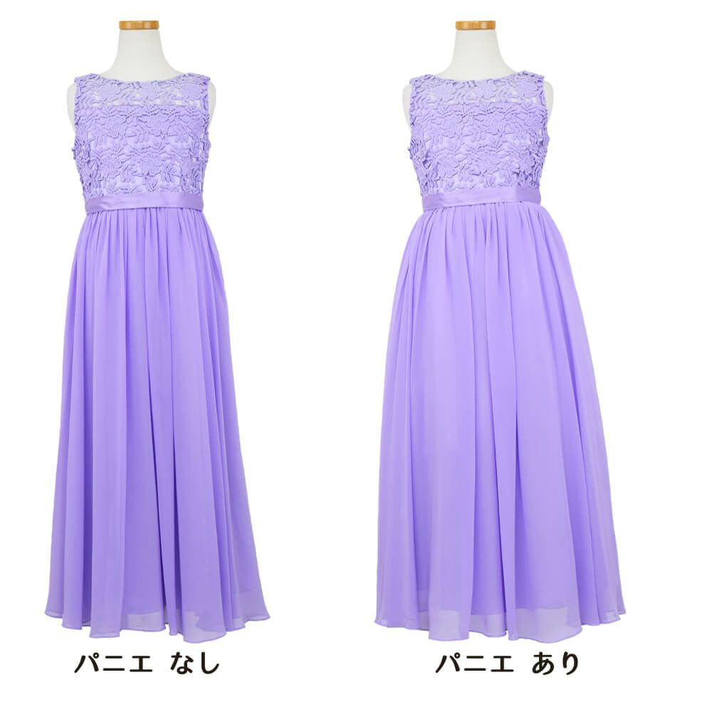 ピアノ発表会や結婚式にぴったりのライラックカラーの女の子用キッズドレス。シンプルで美しいシルエットが魅力のAngel's Closetの子供ドレス レンタル商品（【レンタル】エレガント3Dレースシフォンロング子供ドレス(CDC5006)ライラック）｜画像7