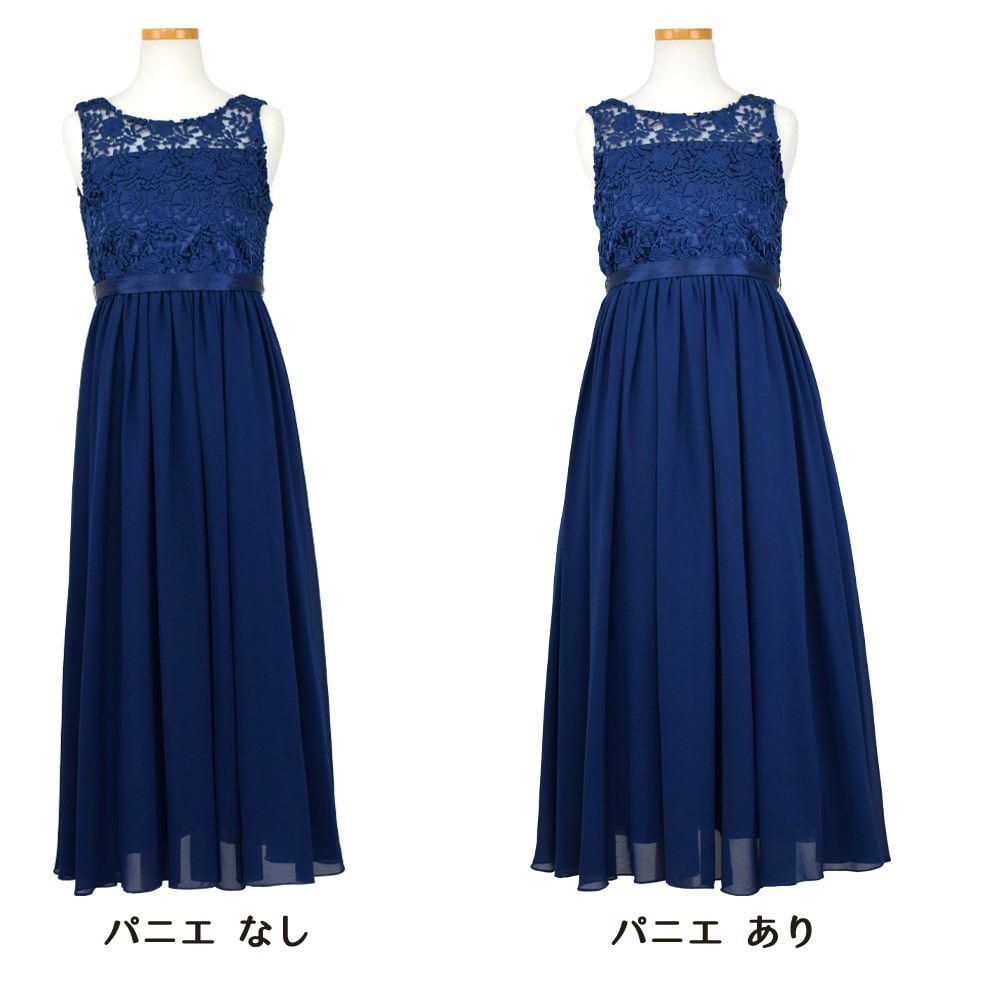 ピアノ発表会や結婚式にぴったりのネイビーカラーの女の子用キッズドレス。シンプルで美しいシルエットが魅力のAngel's Closetの子供ドレス レンタル商品（【レンタル】エレガント3Dレースシフォンロング子供ドレス(CDC5006)ネイビー）｜画像7