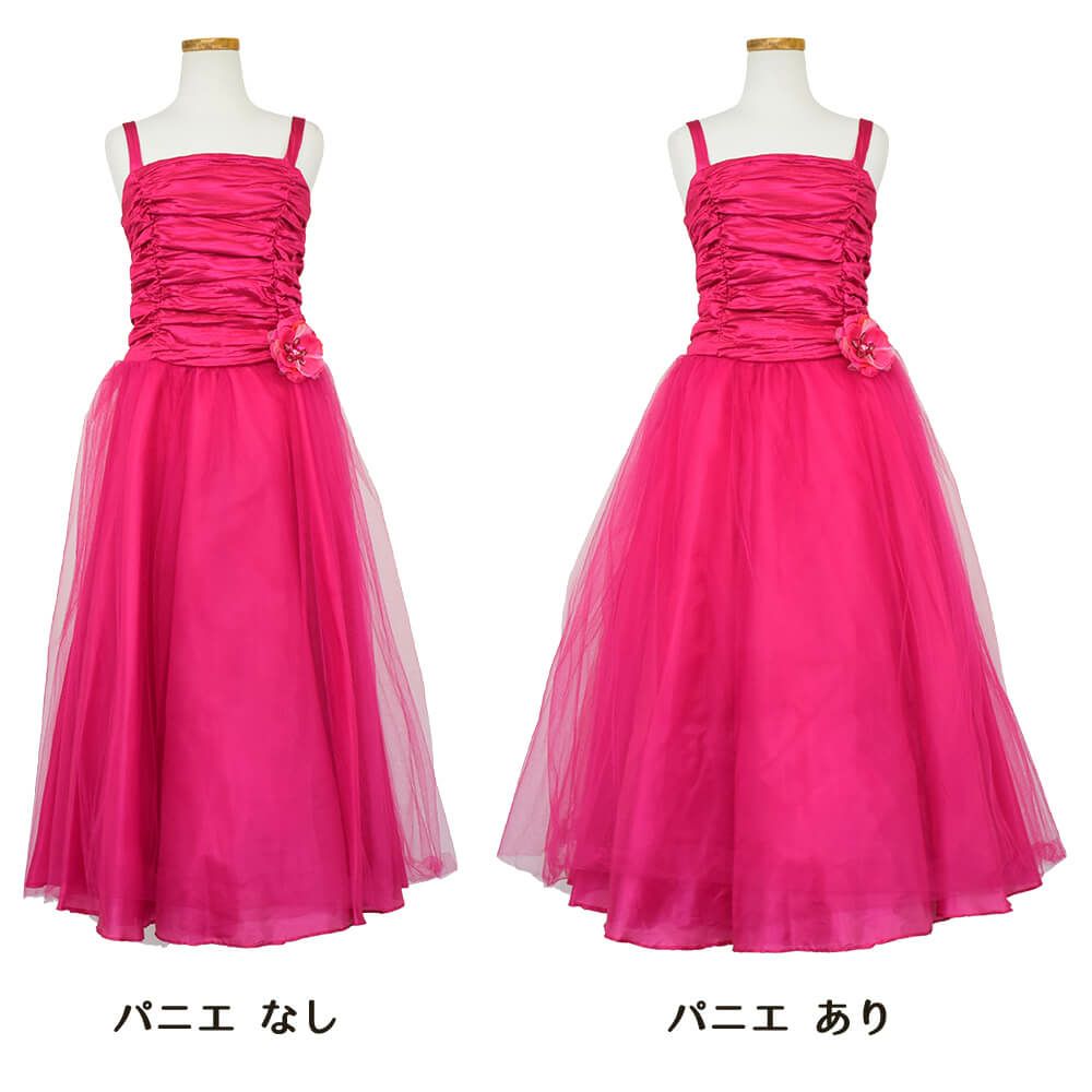 ピアノ発表会や結婚式にぴったりのカラーの女の子用キッズドレス。シンプルで美しいシルエットが魅力のAngel's Closetの子供ドレス レンタル商品（【レンタル】クリンクルタフタ＆チュールロング子供ドレス（コルセットバック）(CDC4001)フクシア）｜画像7