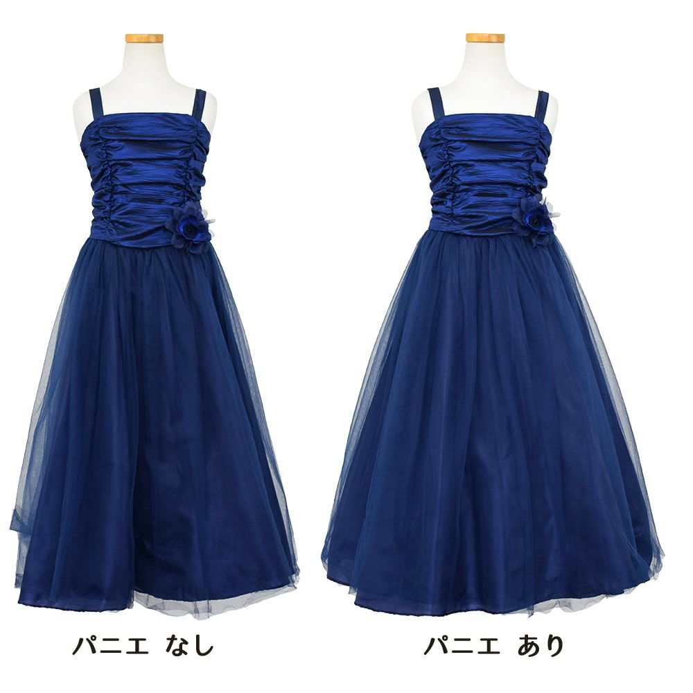 ピアノ発表会や結婚式にぴったりのネイビーカラーの女の子用キッズドレス。シンプルで美しいシルエットが魅力のAngel's Closetの子供ドレス レンタル商品（【レンタル】クリンクルタフタ＆チュールロング子供ドレス（コルセットバック）(CDC4001)ネイビー）｜画像7