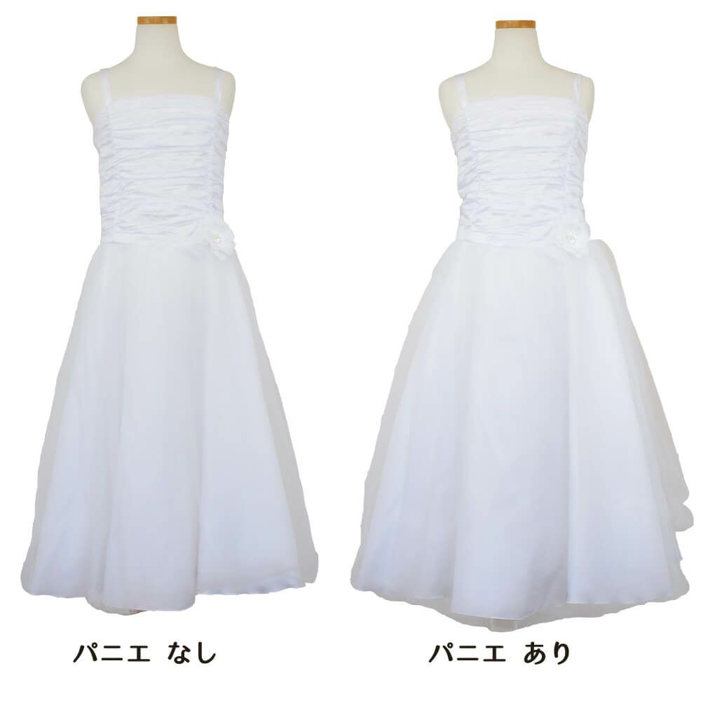 ピアノ発表会や結婚式にぴったりのホワイトカラーの女の子用キッズドレス。シンプルで美しいシルエットが魅力のAngel's Closetの子供ドレス レンタル商品（【レンタル】クリンクルタフタ＆チュールロング子供ドレス（コルセットバック）(CDC4001)ホワイト）｜画像7