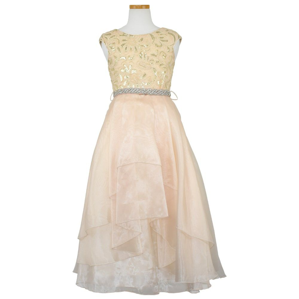 ピアノ発表会や結婚式にぴったりのカラーの女の子用キッズドレス。シンプルで美しいシルエットが魅力のAngel's Closetの子供ドレス レンタル商品（【レンタル】スパークリートップ＆オーガンジーレイヤー子供ドレス(JK3811)タープ）｜画像2