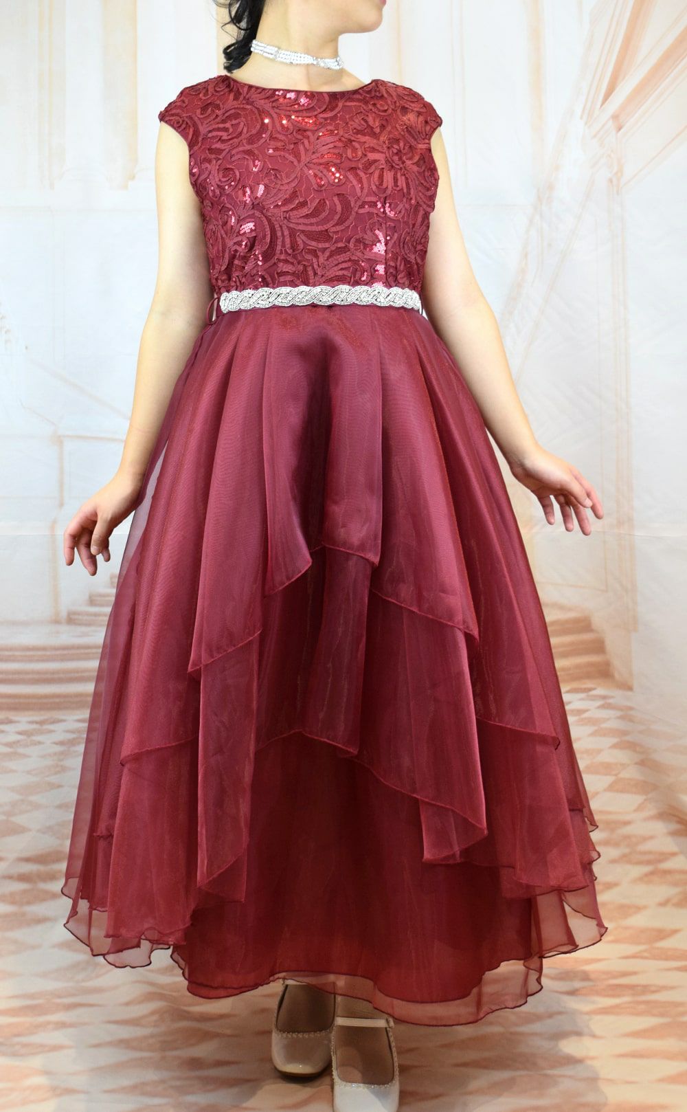 ピアノ発表会や結婚式にぴったりのカラーの女の子用キッズドレス。シンプルで美しいシルエットが魅力のAngel's Closetの子供ドレス レンタル商品（【レンタル】スパークリートップ＆オーガンジーレイヤー子供ドレス(JK3811)タープ）｜画像14