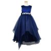 ピアノ発表会や結婚式にぴったりのネイビーカラーの女の子用キッズドレス。シンプルで美しいシルエットが魅力のAngel's Closetの子供ドレス レンタル商品（【レンタル】リボンビーズ刺繍＆フェミニンオーガンジーロング子供ドレス(YP155)ネイビー）｜画像2