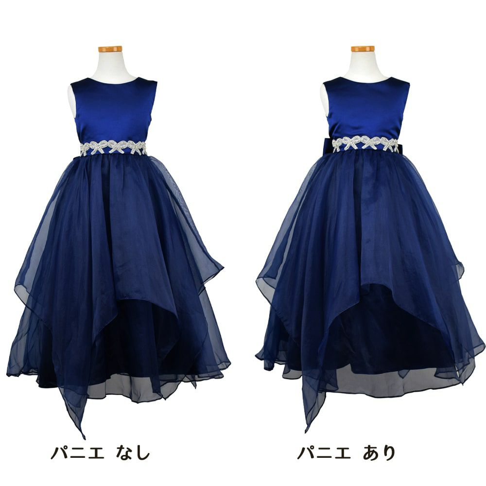 ピアノ発表会や結婚式にぴったりのネイビーカラーの女の子用キッズドレス。シンプルで美しいシルエットが魅力のAngel's Closetの子供ドレス レンタル商品（【レンタル】リボンビーズ刺繍＆フェミニンオーガンジーロング子供ドレス(YP155)ネイビー）｜画像7